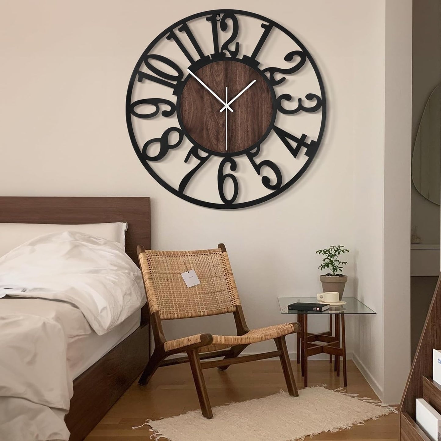 LEIKE 32" Oversized Large Wall Clocks,Silent,Non Ticking,Battery Operated Modern Round Big Wood Decorative Metal Wall Clock for Living Room, Bedroom,Kitchen,Farmhouse,Office Decor - Black,32 Inch