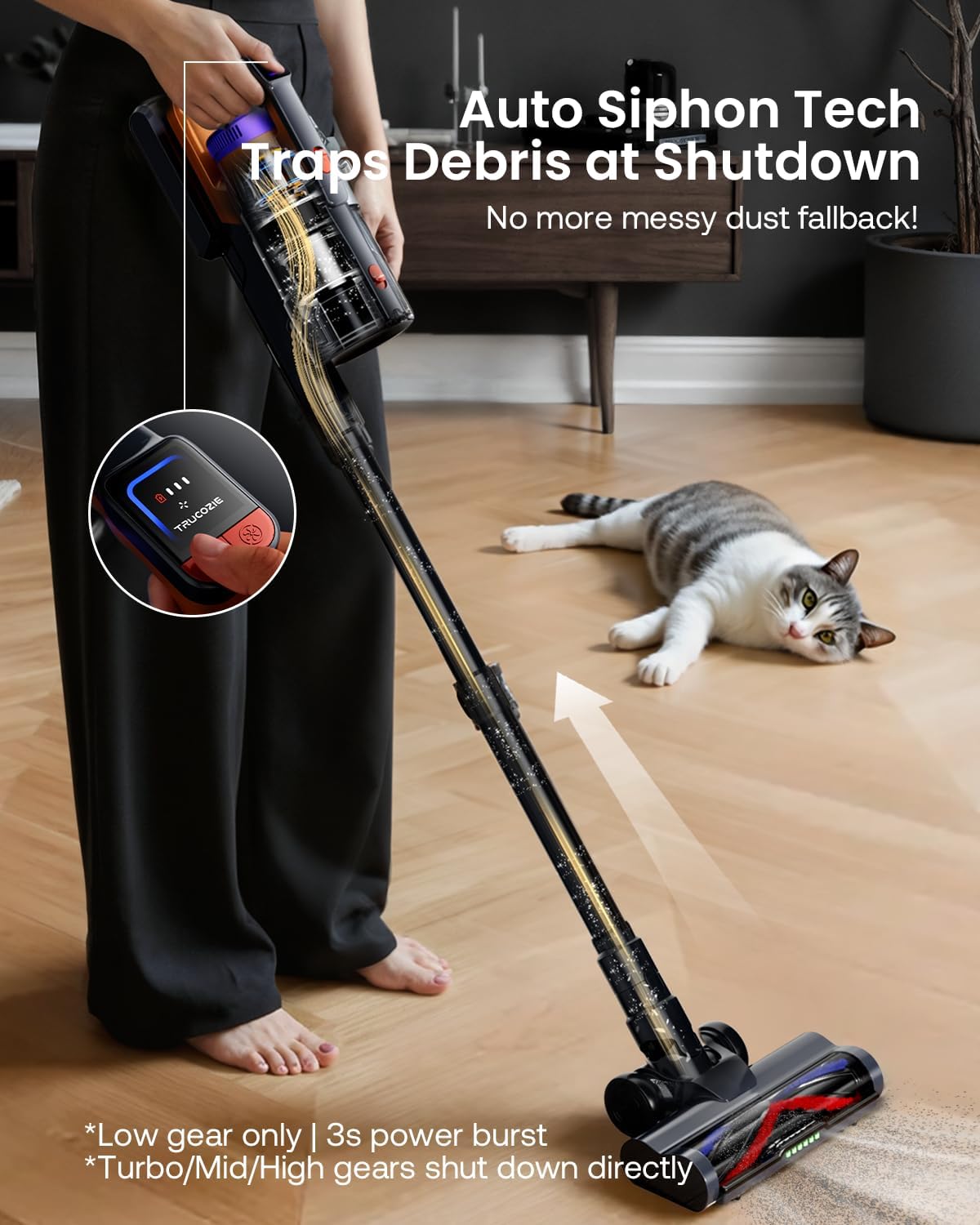 Cordless Vacuum Cleaner for Home, Upgraded 60Kpa Powerful Suction Pet Hair Vacuum with 70min Runtime, Green LED Light for Hardwood Floors & Carpet, Self-Standing Rechargeable Stick Vacuum