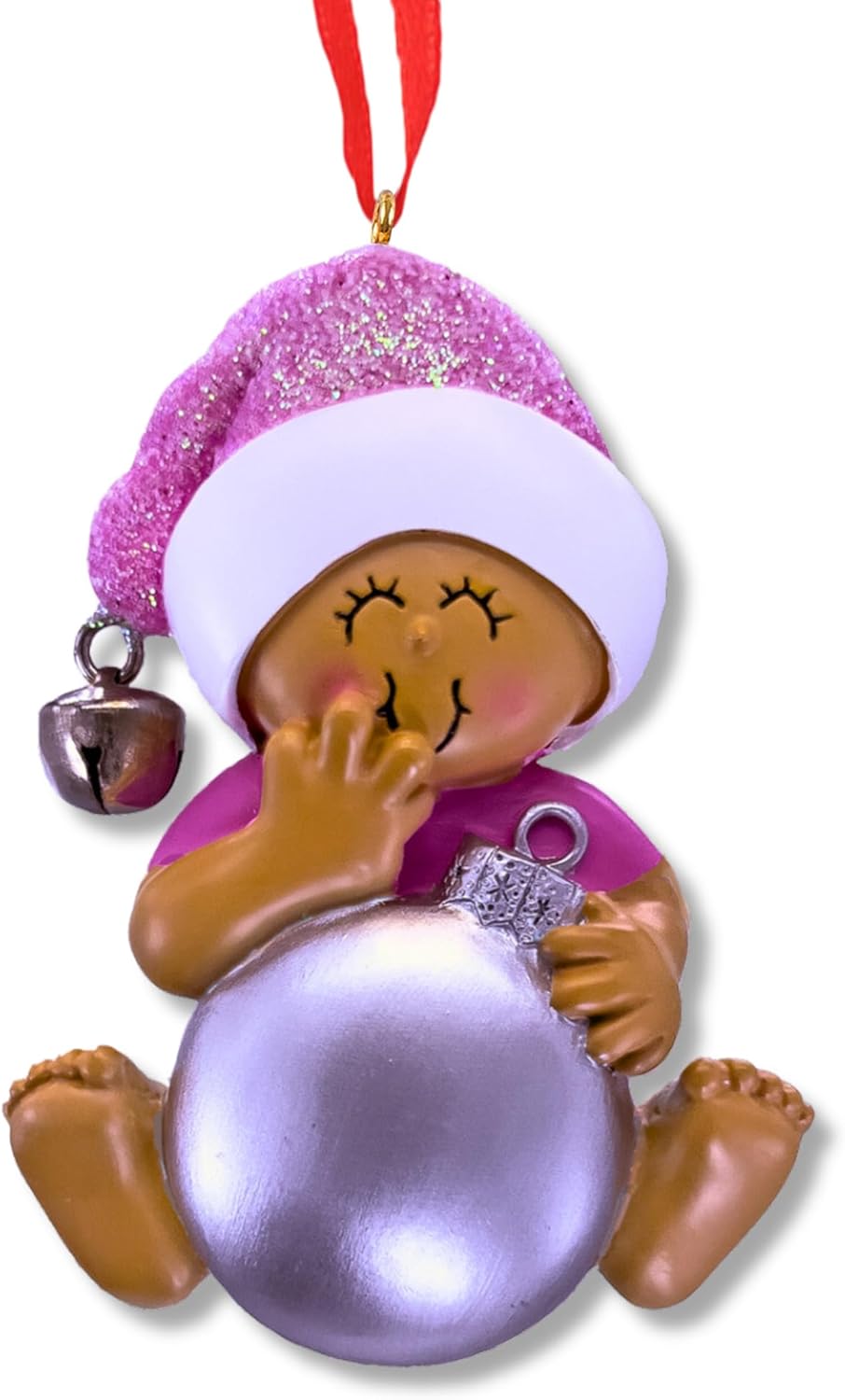 Ornaments by Elves - Personalized Baby Pink Christmas Ball Ornaments 2024 - Customized Baby Girl Pink Balls Christmas Decorations African-American Ornaments in a Giftable Packaging