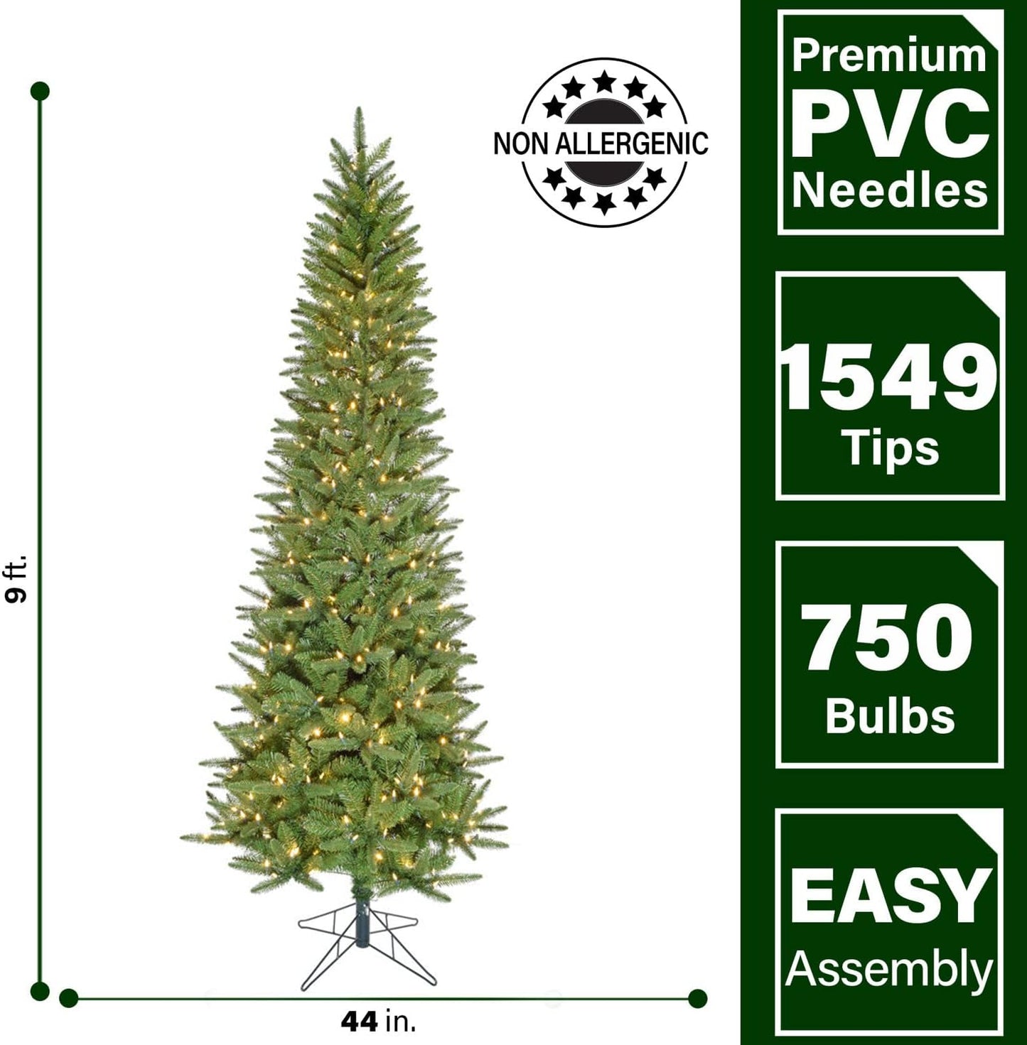 Fraser Hill Farm 9-Ft. Winter Falls Artificial Christmas Tree with Warm White LED Lights and Metal Base, Slim Holiday Tree with 8 Unique Light Functions, Perfect for Small Spaces and Apartments