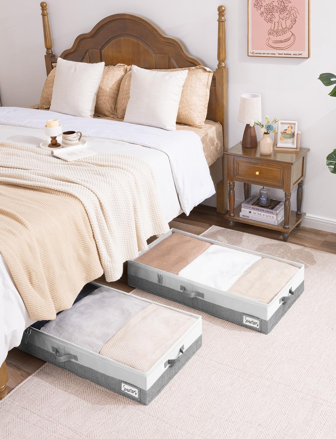 StorageWorks Large Under Bed Storage Containers with Handles and Label Holder, 2 Pack Ultra-thick Fabric Underbed Bins, Closet Organizer for Clothes, Blankets, Sweater