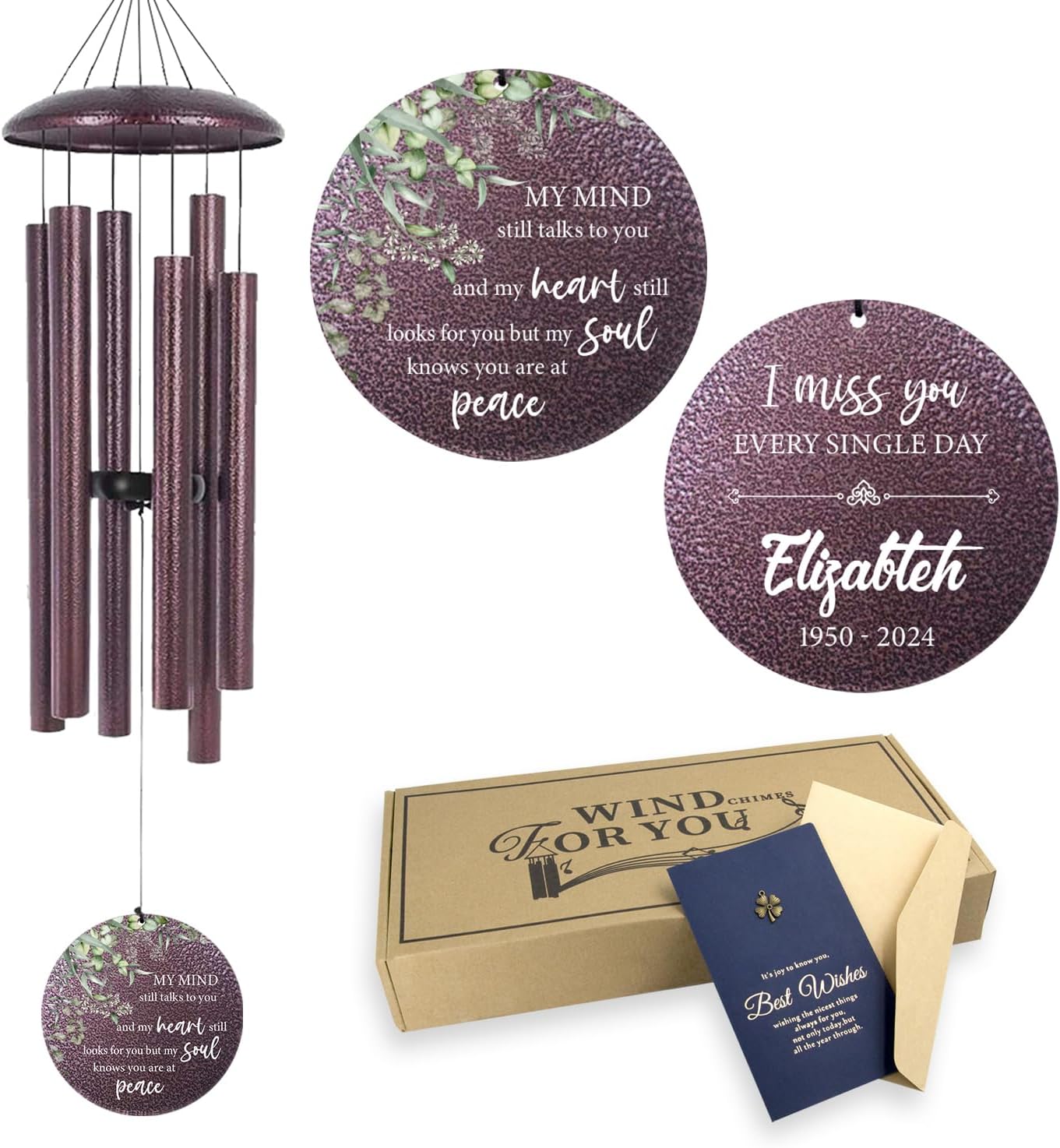 ASTARIN 36" Large Deep Tone Personalized Sympathy Wind Chimes, Memorial Wind Chime for Loss of Mother Father Loved One, Bereavement Gifts Decor Outdoor Patio Garden Graveyard