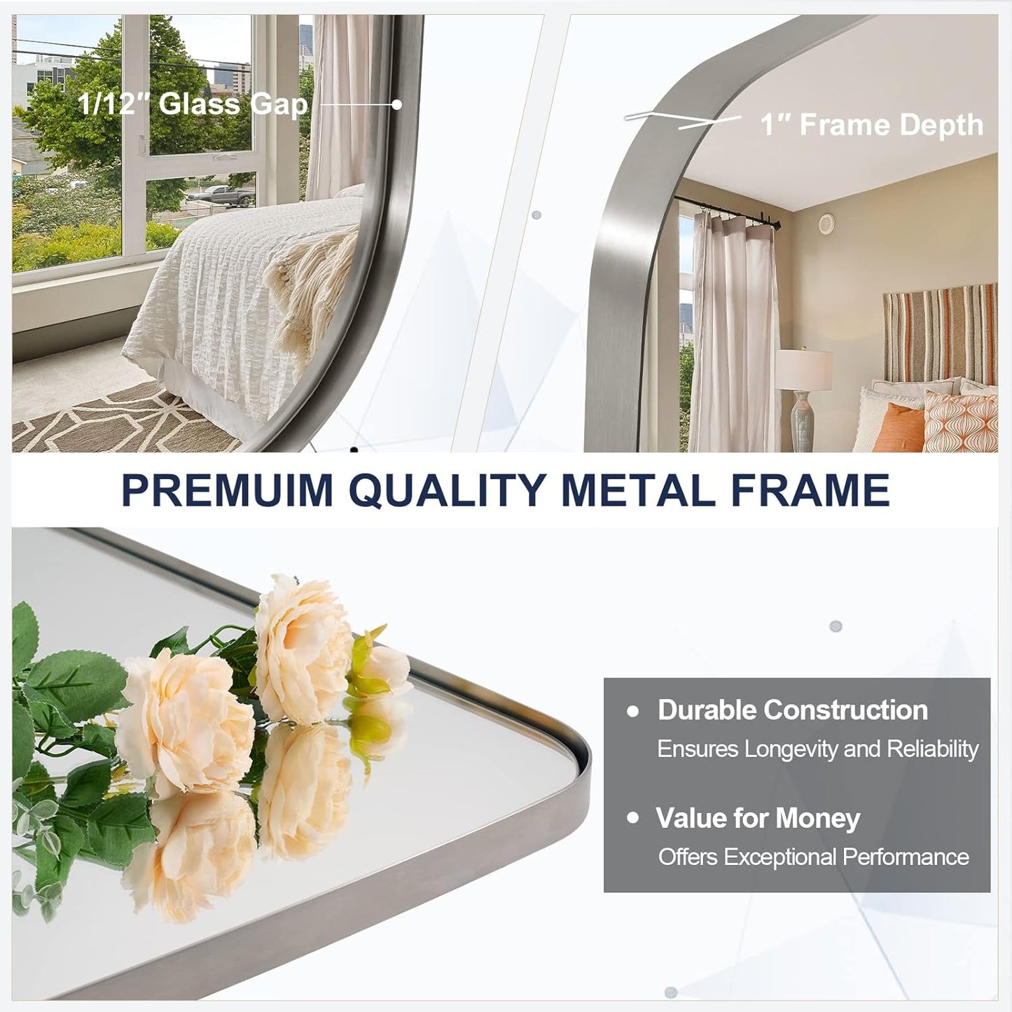 ANDY STAR Brushed Nickel Bathroom Mirror, 20x30’’ Oval Mirror for Bathroom, Brushed Nickel Oblong Mirror with Metal Frame Wall Mounted for Living Room, Bedroom