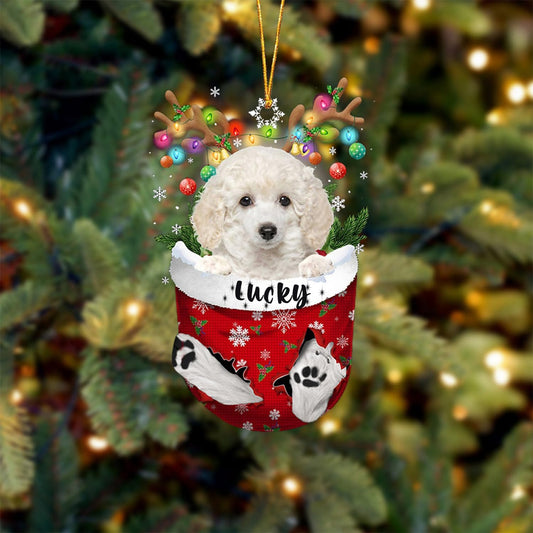 White Toy Poodle Dog Christmas Ornament, White Toy Poodle in Snow Pocket Christmas Tree Ornament, Dog Lovers Gift Idea Xmas Decor, Christmas Decorations for Tree, Christmas Ornament Gift for Dog Lover