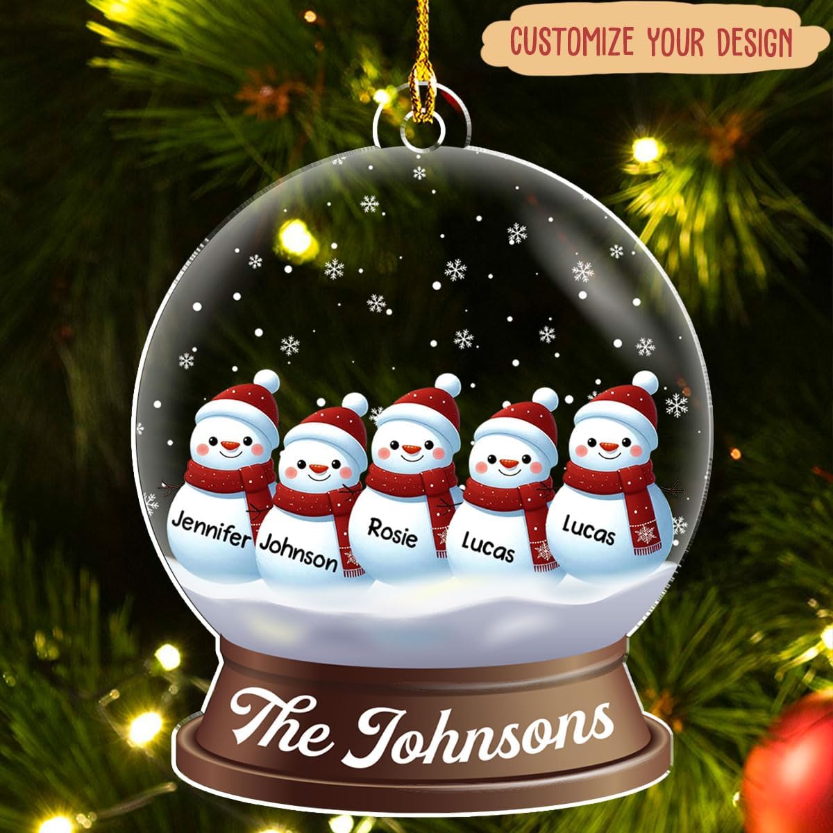 Personalized Family Christmas Acrylic Ornament 2024 - Custom Name Snowman Family Members up to 10 People, Snow Globe Ornament Gifts for Family Tree Decoration (A03, 8 Names)