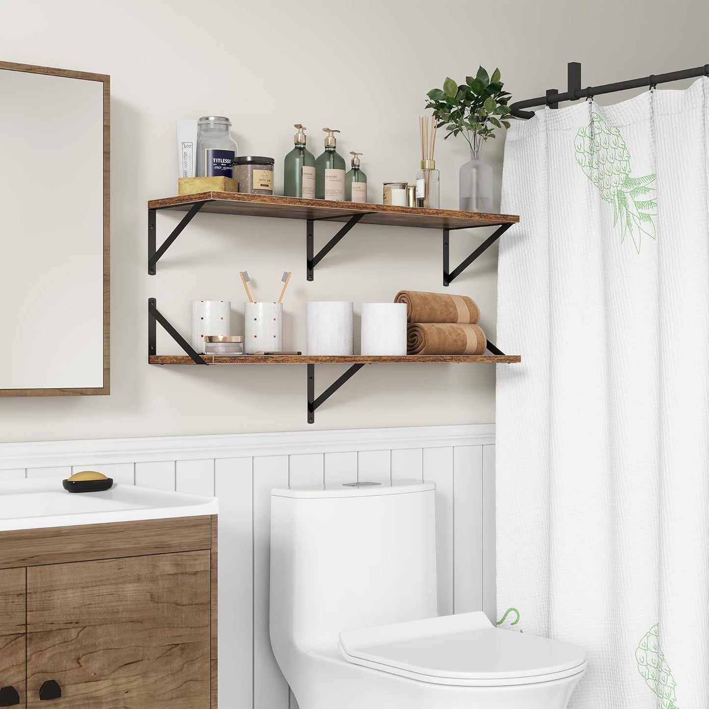 36"W x 10"D Floating Shelves, 10 Inch Deep Floating Shelves, Farmhouse Rustic Deep Wall Shelves for Home Decor, Wide Large Floating Shelf for Bathroom, Living Room, Kitchen, Study Room, Rustic Brown