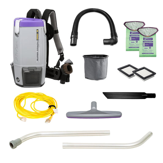 ProTeam Super Coach Pro 6 Backpack Vacuum Commercial with 2 Piece Wand Tool Kit, 6 Quart, Corded, 107308