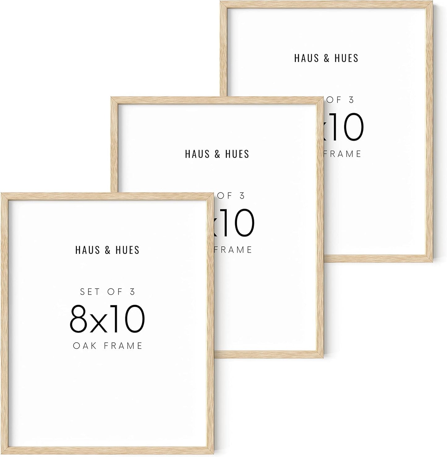 HAUS AND HUES Beige Wood Oak 8x10 Picture Frame, Set of 3 - Modern Wood Wall Art Display - Lightweight 8x10 Frame Set of 3 for Art Prints, Photos, Posters - Ready-to-Hang Vertically & Horizontally