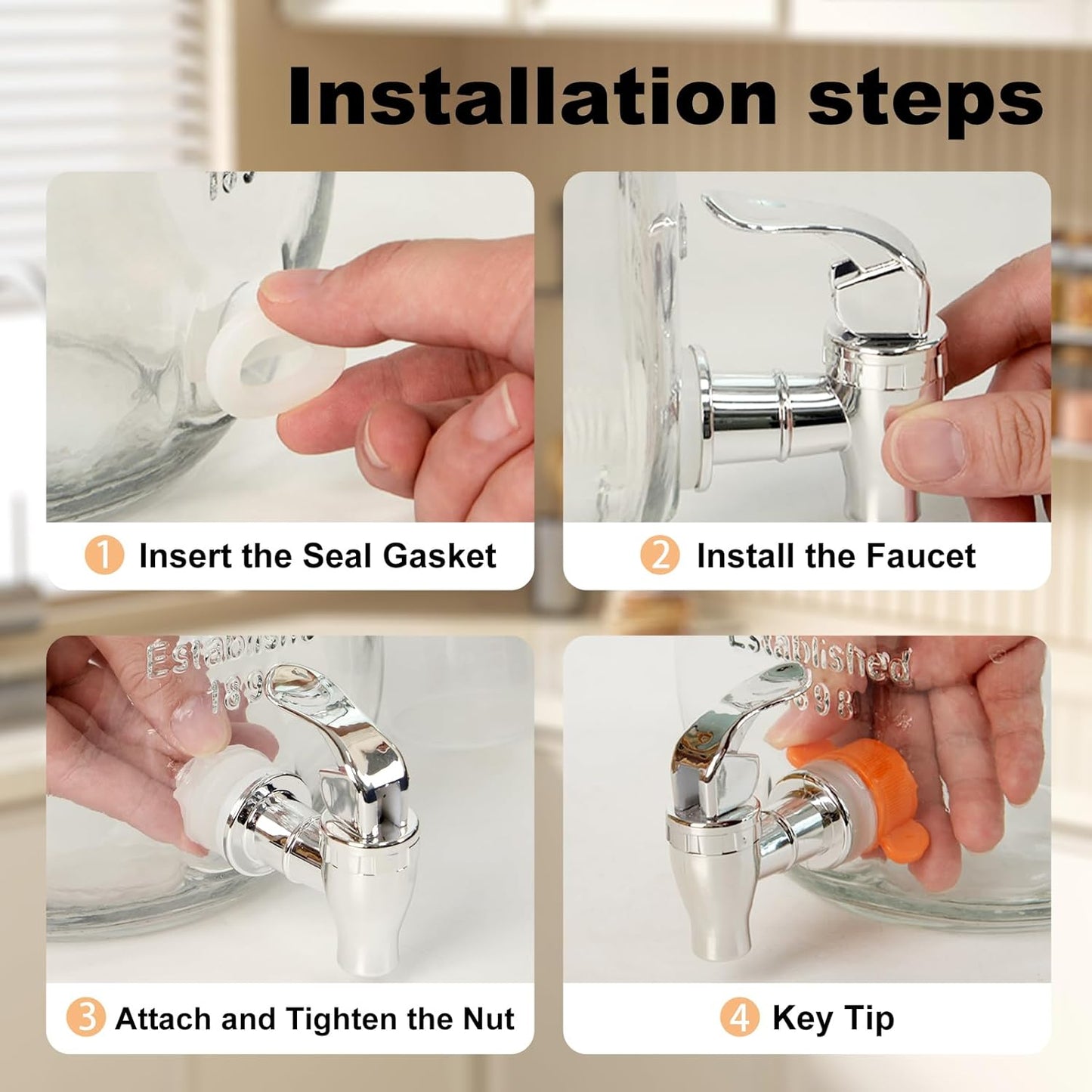 2-Pack 1 Gallon Glass Laundry Detergent Dispenser Set with Bamboo Lids and Stand - Liquid Soap and Fabric Softener Dispensers with Spigots, Cups, Labels and Mats, Laundry Room Organization and Storage