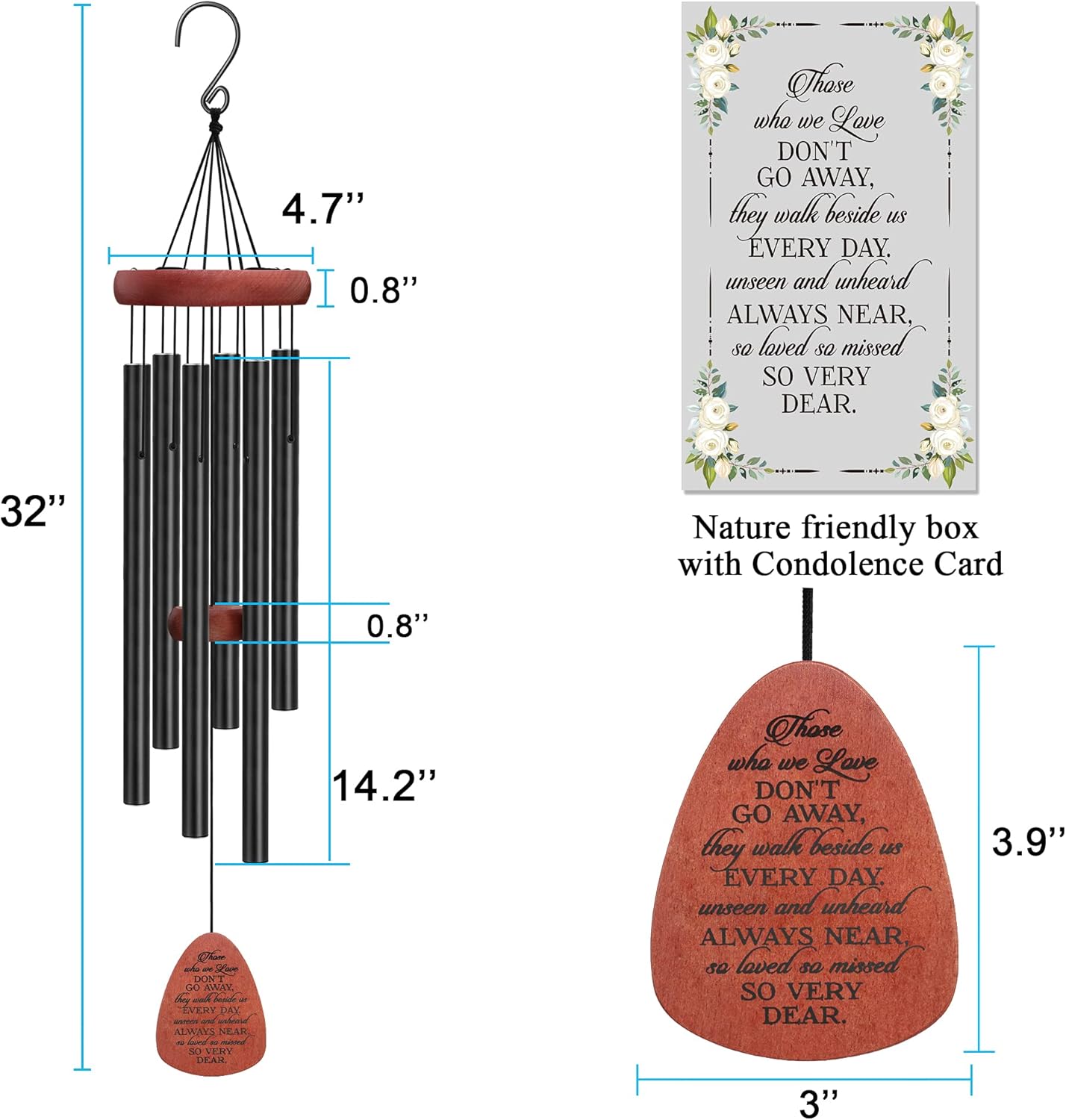Memgift Memorial Wind Chimes - Sympathy Gift for Loss of Loved one, Weather-Resistant Outdoor Keepsake for Garden in Memory of Family