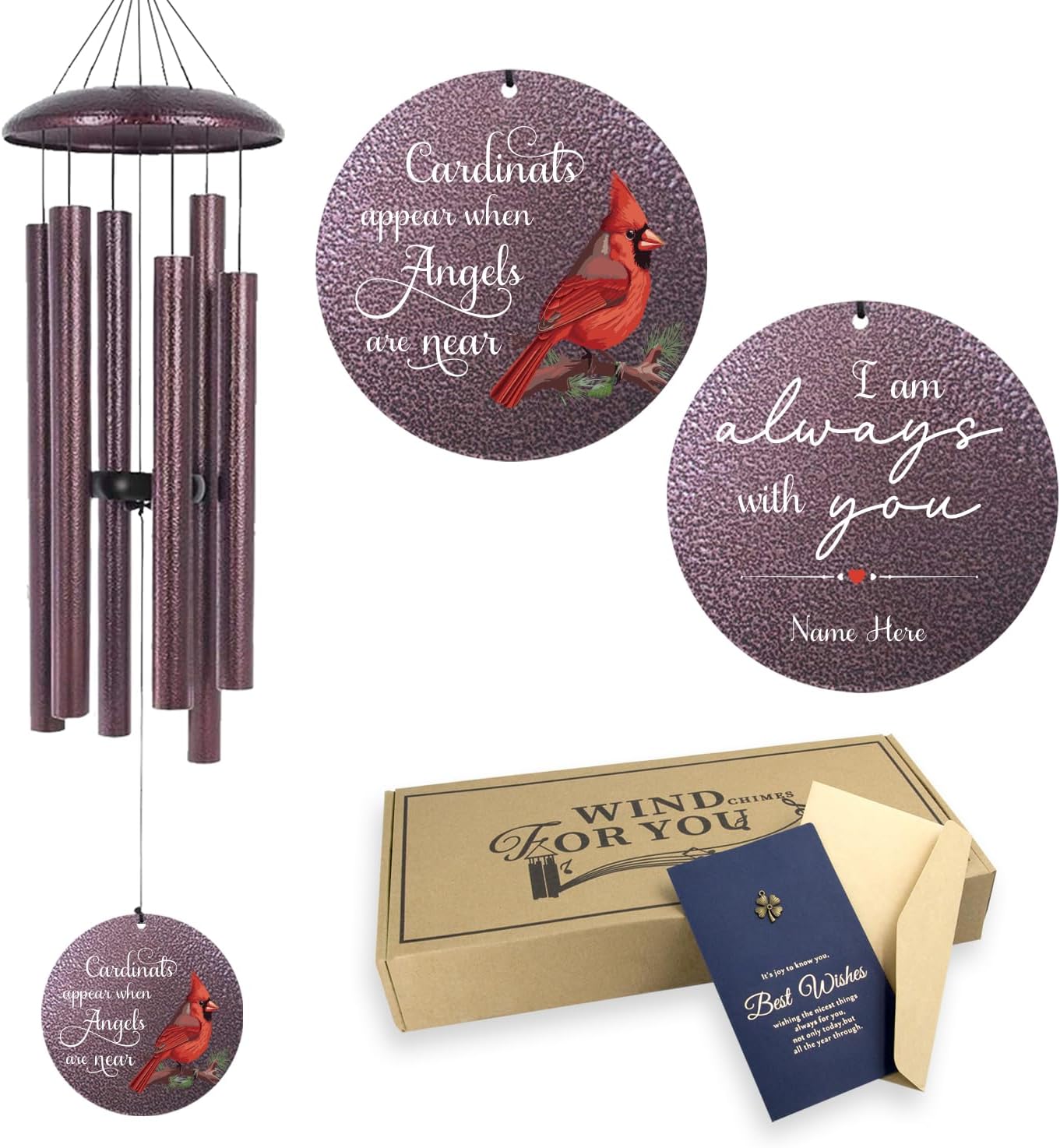 ASTARIN 36" Large Deep Tone Personalized Name Sympathy Wind Chimes, Cardinal Memorial Wind Chime for Loss of Mother Father Loved One, Bereavement Condolence Gifts Decor Outdoor Patio Garden