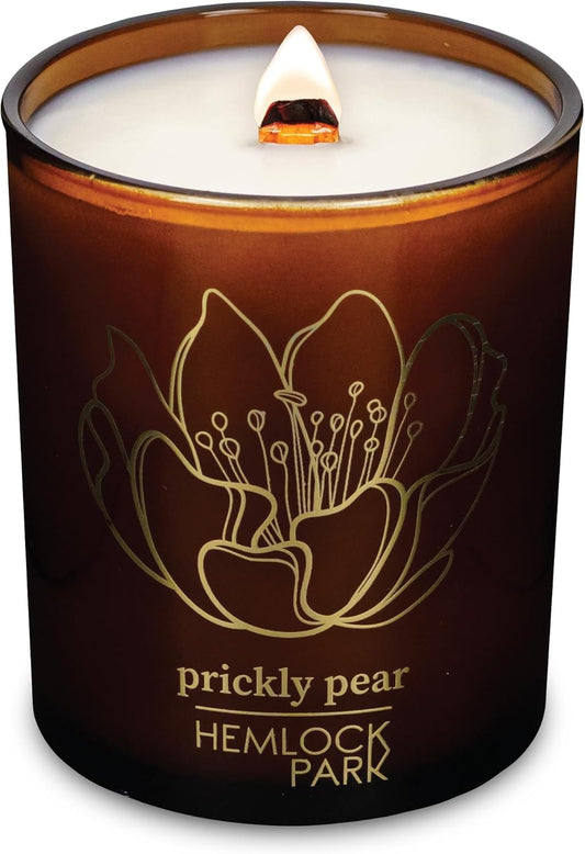 Hemlock Park Wood Wick Candle Handcrafted with Natural Coconut Wax and Essential Oils (Amber & Gold 7.2 oz, Prickly Pear)