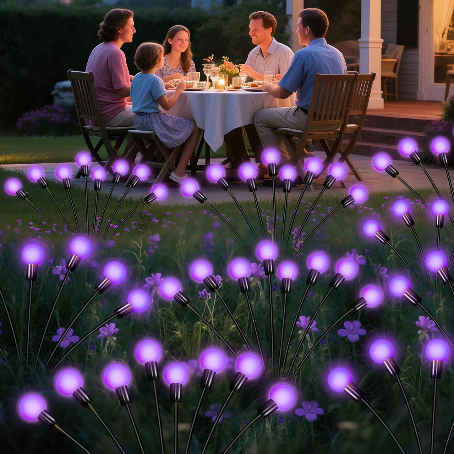 Solar Garden Lights Outdoor, 4 Pack Firefly Swaying Lights Purple, Waterproof 4 Pack 24 Heads Garden Decor for Yard Patio Pathway Lawn, Gardening Gifts for Women Christmas Decoration
