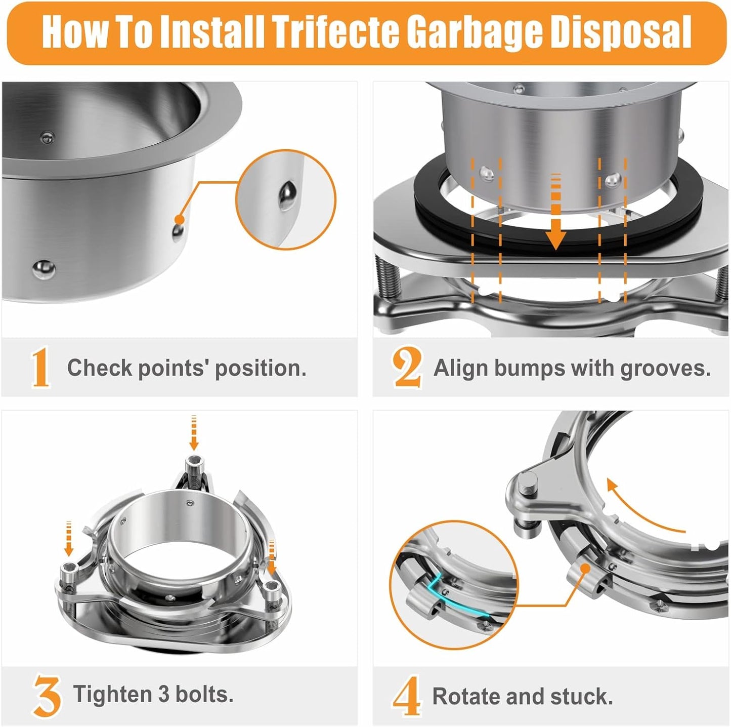 Trifecte Pro 3/4 HP Garbage Disposals with Sound Reduction,Food Waste Coutinuous Feed Garbage Disposal with Power Cord, Dishwasher Hook Up