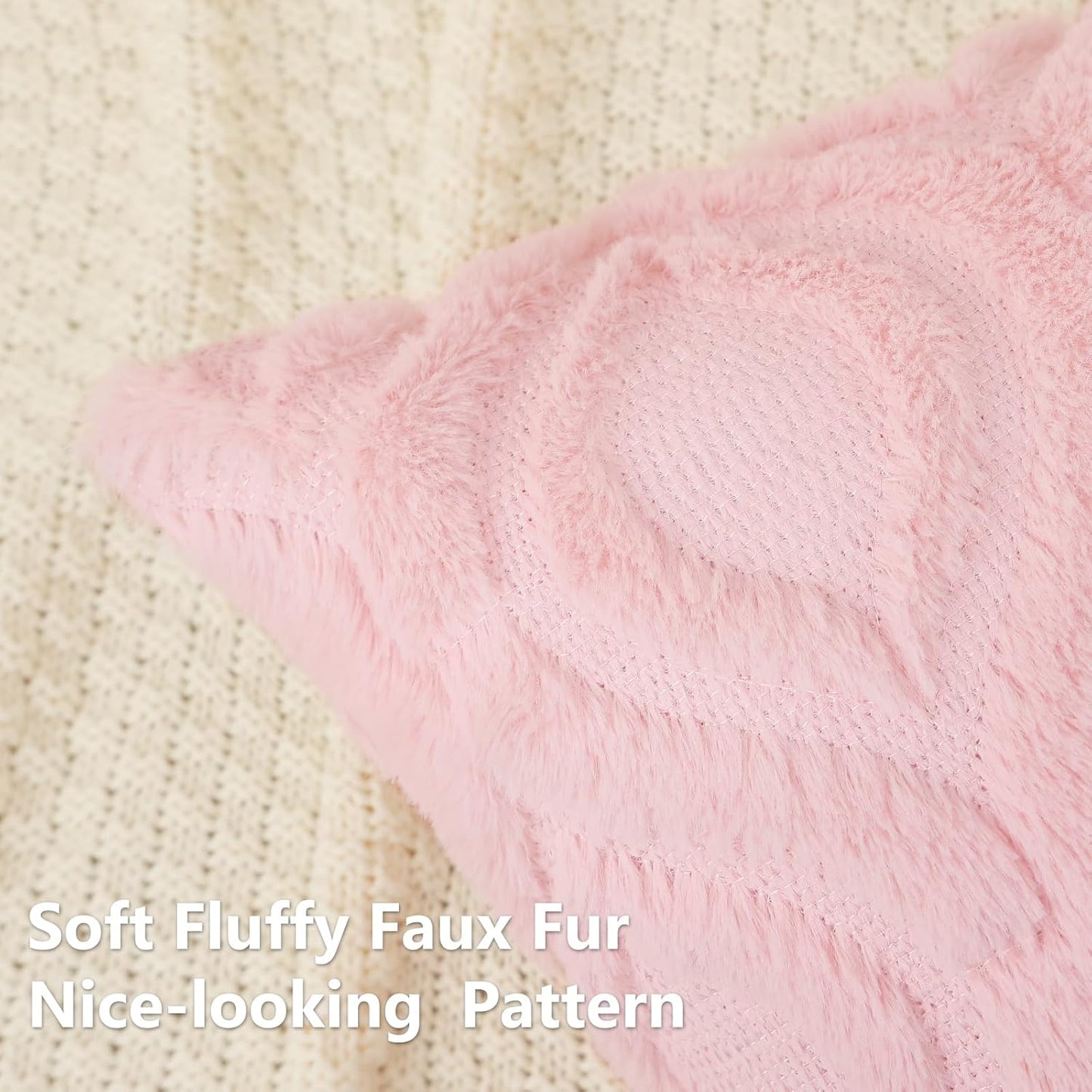 decorUhome Throw Pillow Covers 20x20 Inch Set of 2, Soft Plush Decorative Faux Fur Light Pink Solid Couch Pillow Covers, Accent Farmhouse Neutral Square Euro Pillow Cases for Sofa Bed Living Room