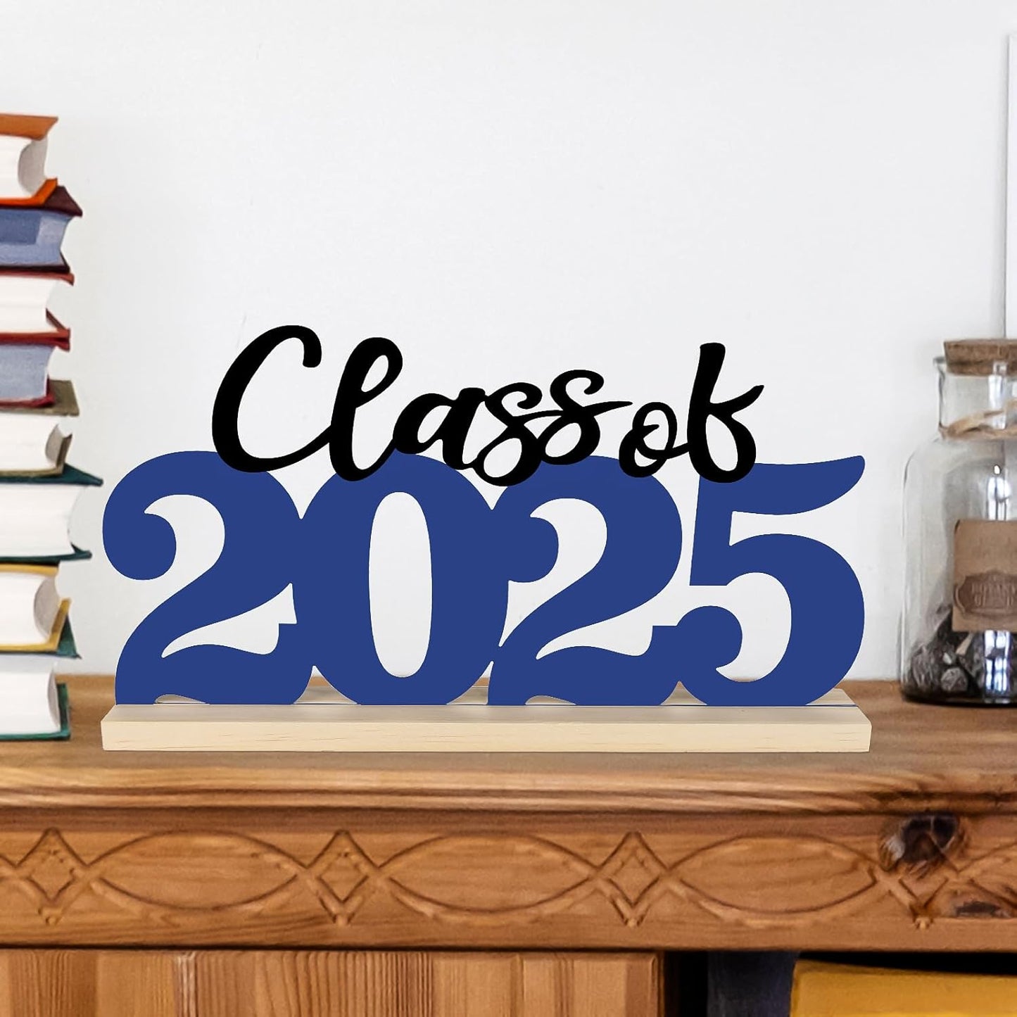 COCHIE Metal Class of 2025 Sign, Graduation Party Decorations for School, Home, Shelf, Mantel, Graduation Gifts for Graduate, Blue and Black Grad Table Top for Parties Decor Supplies (Class of 2025)