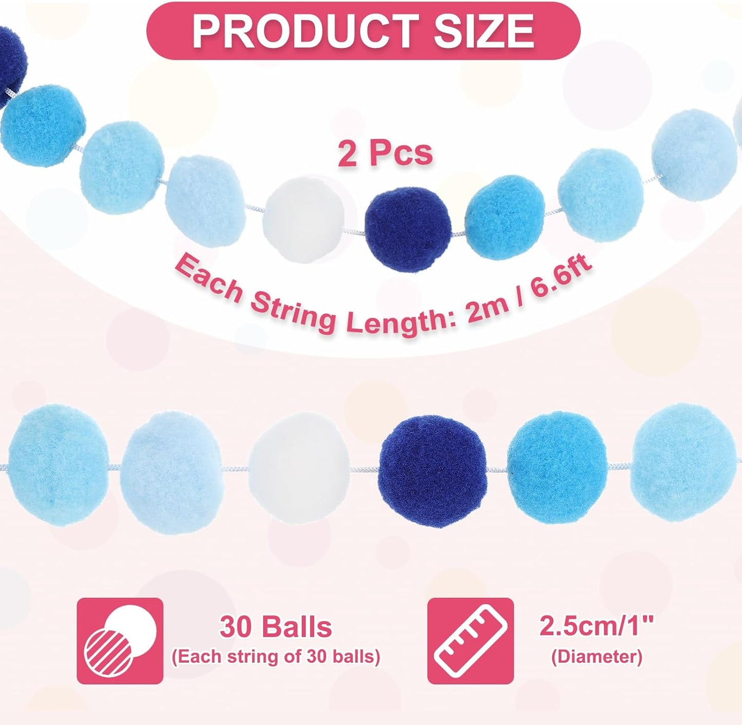 PATIKIL 13Ft Pom Pom Garland Decorations, 2Pcs Colorful Felt Ball Garland Banner Cute Rainbow Pompom Hanging Decorations for Tree Ornaments Homes Decor, White/Blue Series