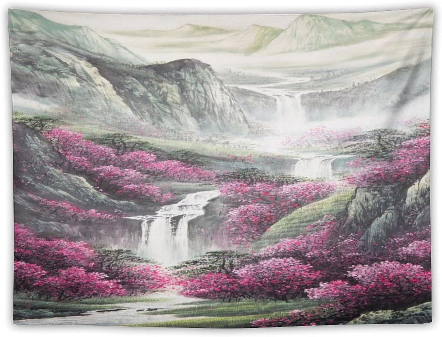 Japanese Tapestry, Red Plum Blossom Mountain Tapestry, Asian Japanese Wall Tapestry, Nature Landscape Tapestries for Bedroom Living Room Decor 90"x60"