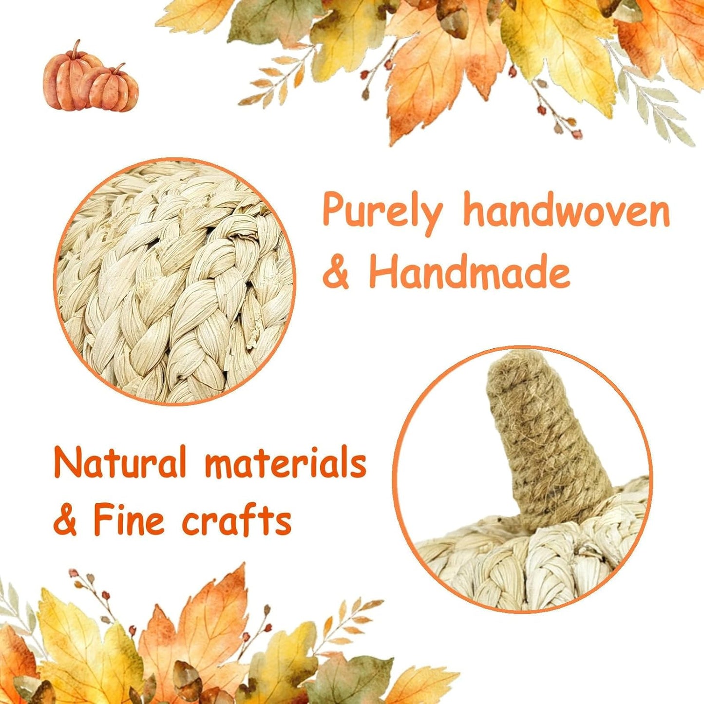 naturevibe 7.5/5.5Inches Braided Cornhusk Pumpkin Decor Set of 2 as Centerpieces for Tables,Natural Corn Stalks Woven Pumpkins for Fall Home Decor,Thanksgiving Decorations or Autumn Harvest Gifts