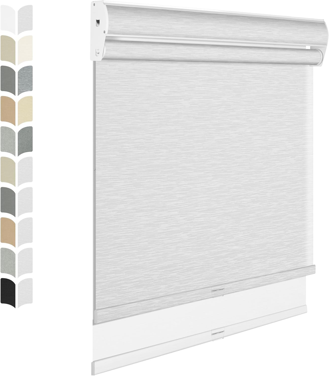 BERISSA Cordless Dual Roller Shades with Cassette Valance, Double Window Shades Blackout and Light Filtering, Day and Night for Home Office Door. Striped Jacquard White. 27 W x 64" H