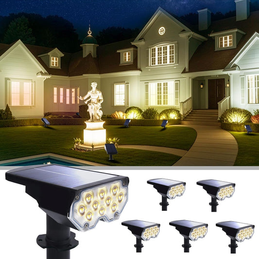 6 Pack Solar Powered Outdoor Spot Lights Outside Waterproof 20 LEDs Landscape Spotlights Dusk to Dawn for House Yard Tree, Plants, Walls, Path, Garden, Statues, Superior Accent Lamp Warm White