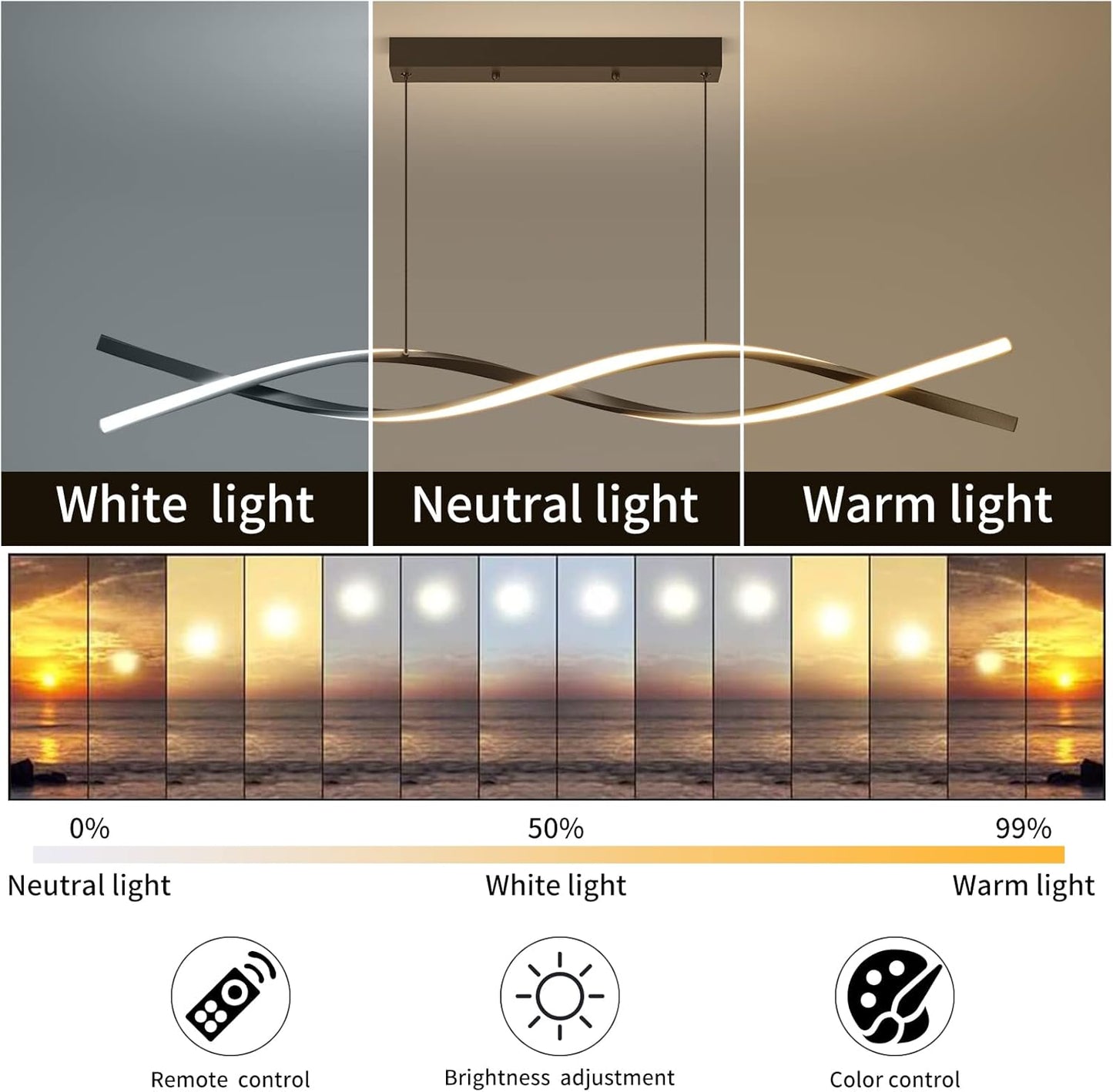 Modern Ceiling Chandelier Light, Acrylic Anti Flicker Pendant Lamp with Remote Control Dimmable 3 Color Mode & Brightness (Warm Cool Neutral Light) for Kitchen Bar Walnut