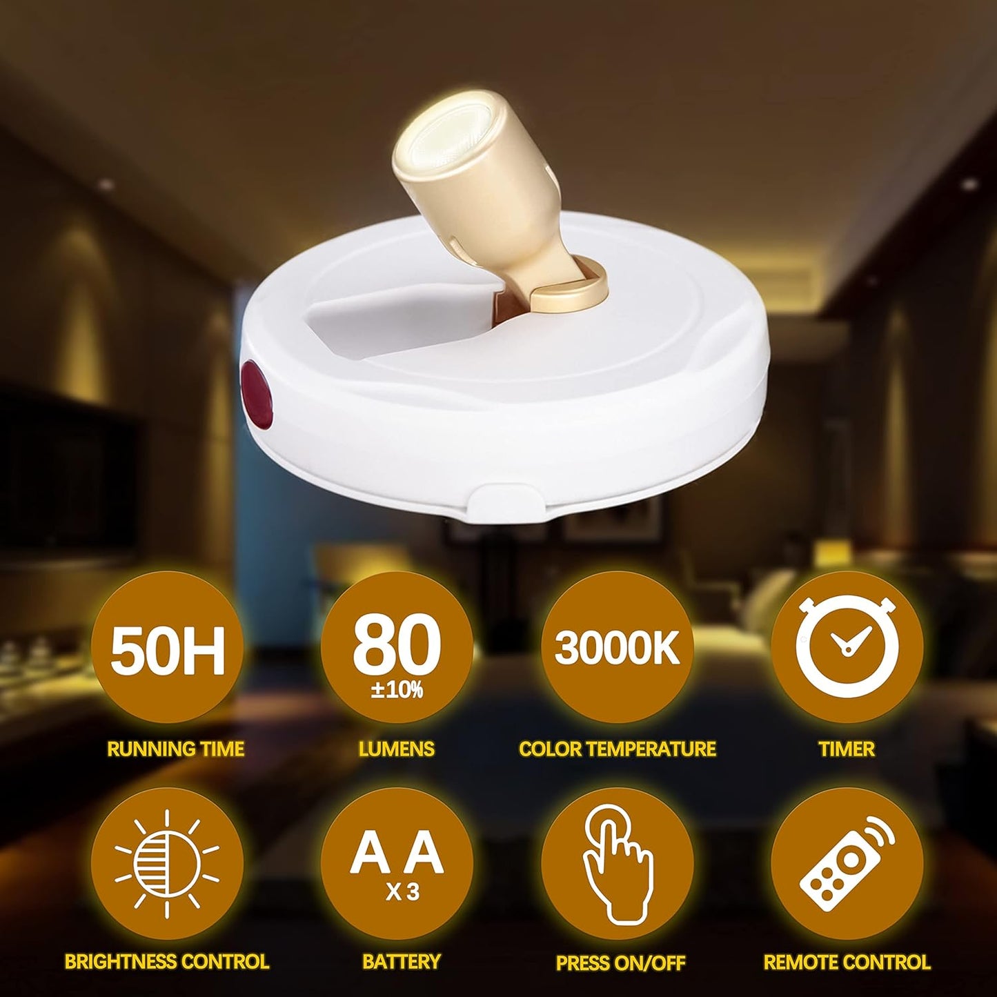 Battery Operated Spotlights, Cordless Picture Light, Dimmable Accent Lighting, Wireless LED Puck Lights, Stick on Lights with Remote for Plant Photo Painting Art Dartboard Portrait