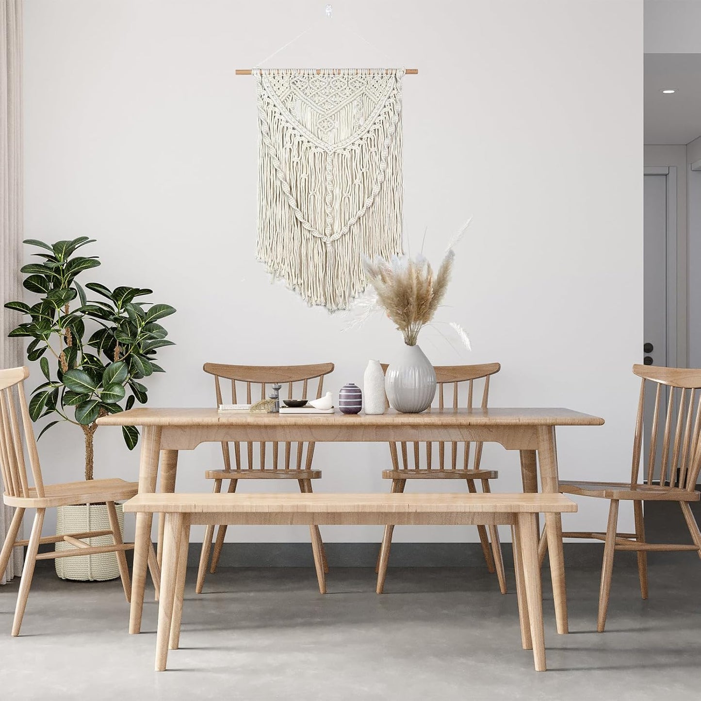 JONKASIPA Macrame Wall Hanging - Bohemian Handmade Woven Tassel Tapestry Chic Lace Hanging Home Decor,Macrame Wall Decor for Bedroom,Living Room or Apartment(White)