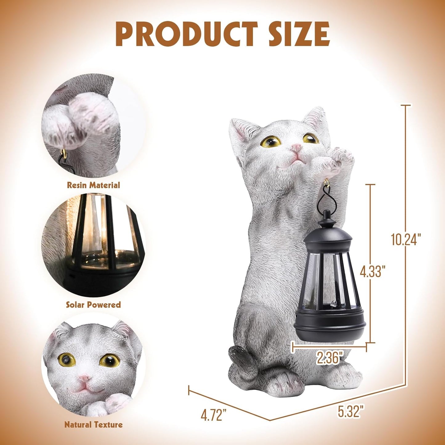 Solar Cat Garden Statue: Outdoor Cat Statues for Garden with Lights for Yard Art Lawn Ornaments Porch Patio Balcony Home House - Gardening Gifts for Women Grandma Mom