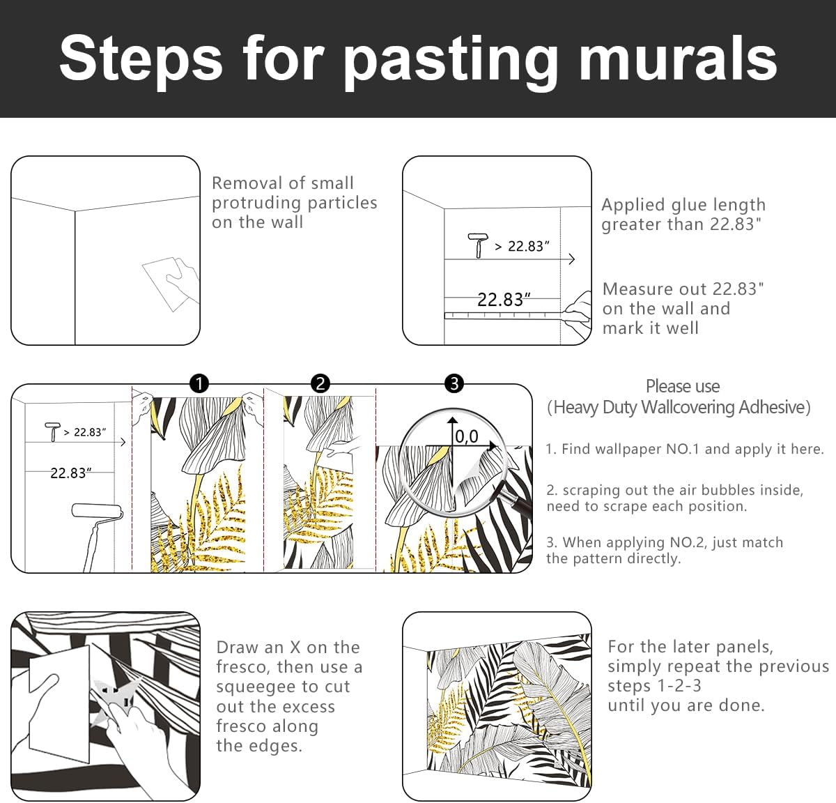 -Black and Gold Tropical Botanical Banana Leaf Fabric Wallpaper Living Room Bedroom Bathroom Abstract Plant Wall Mural- 91"x65"（ not Peel and Stick）