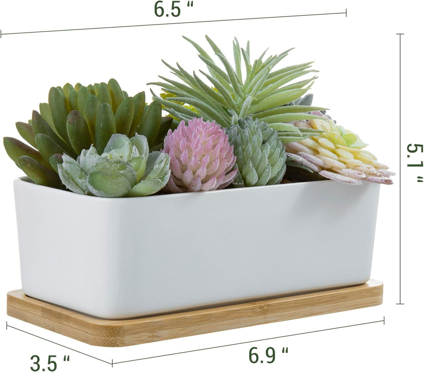 MyGift Assorted Artificial Succulent Plant Arrangement Potted in White Ceramic Planter Pot with Removable Bamboo Tray