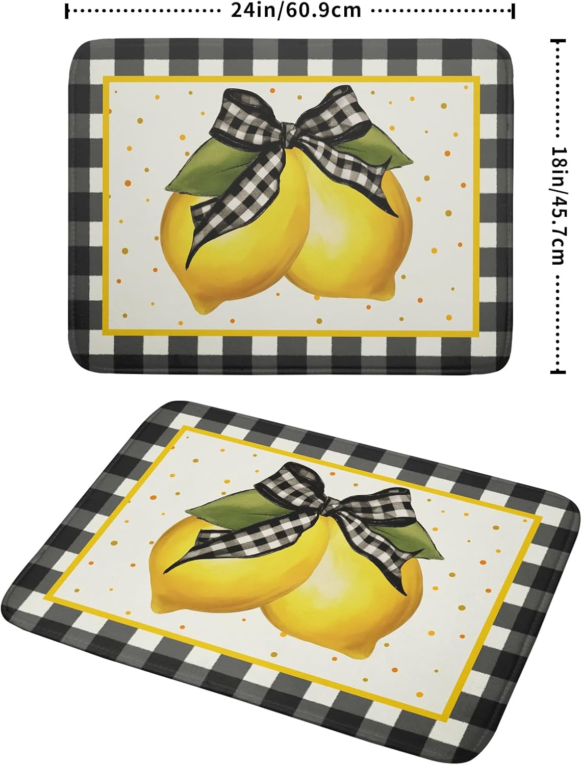 Lemon Dish Drying Mat for Kitchen Counter Spring Summer Black White buffalo Check Plaid Seasonal Absorbent Reversible Microfiber Kitchen Countertop Protector Dishes Pad Large 18x24 inch