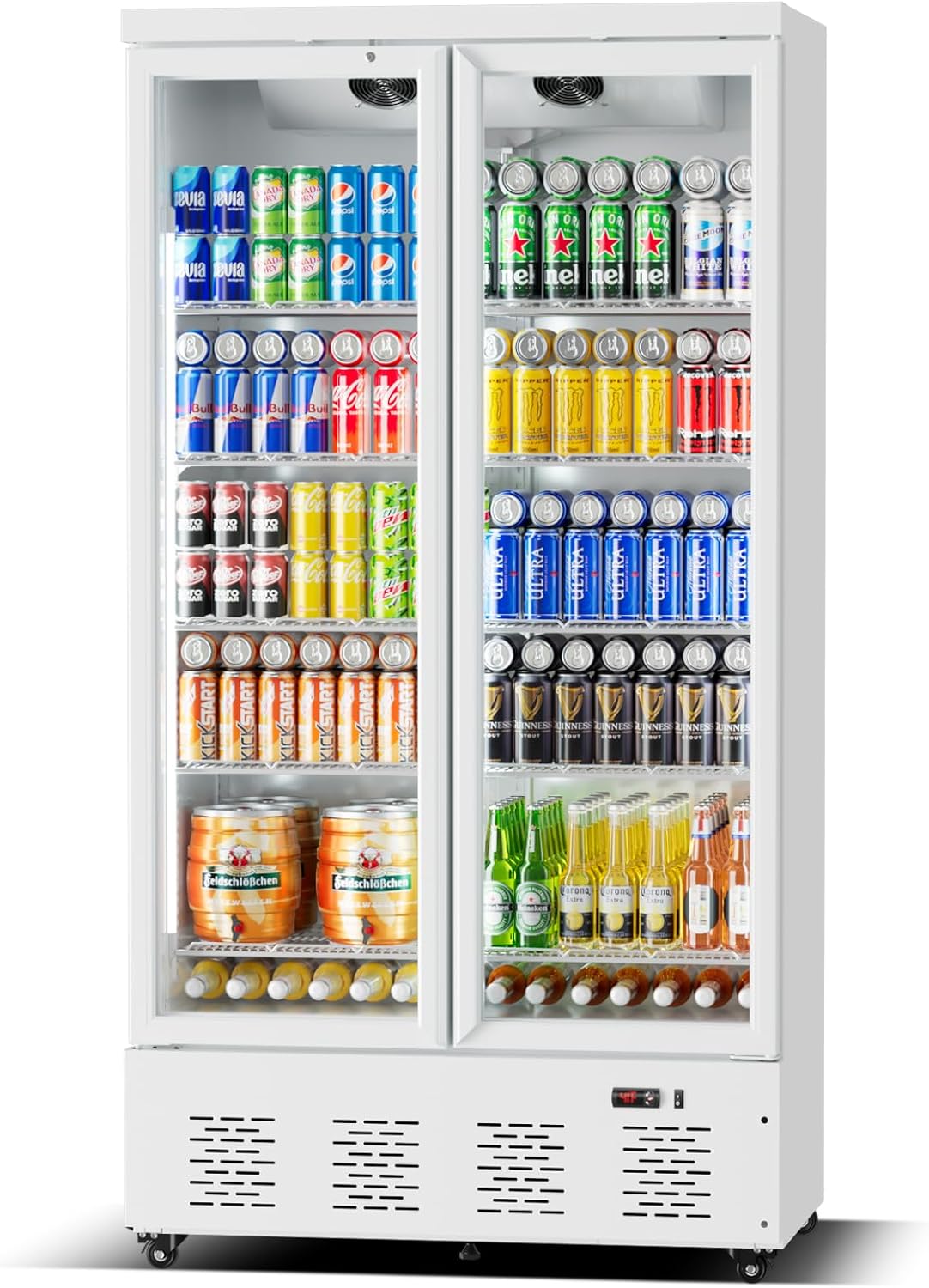 30.5 Cu.ft. Commercial Refrigerators 2 Glass Door Commercial Beverage Refrigerators Upright Display Cooler with Soft LED Light and 10 Adjustable Shelves for Restaurant Grocery Stores Home