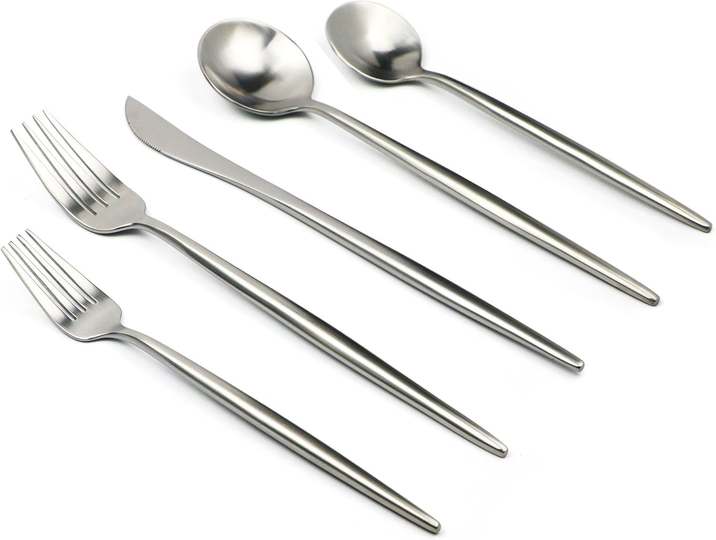 20-Pieces Luxury Silver 18/10 Stainless Steel Flatware Set, Matte Finish, Service for 4