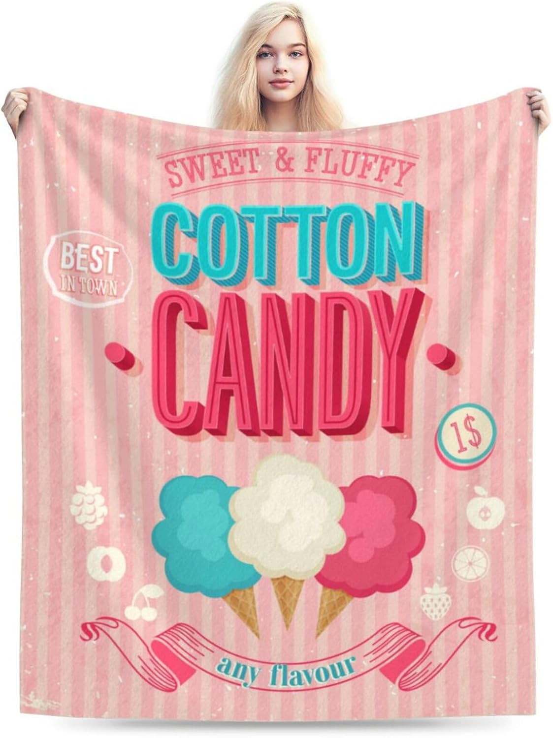 HGOD DESIGNS Candy Throw Blanket Sweet and Colorful Candy Pink Blanket Super Soft Flannel Throw Blanket Lightweight Plush Fuzzy Bed Blanket for Bedding Sofa and Travel 50"X60"