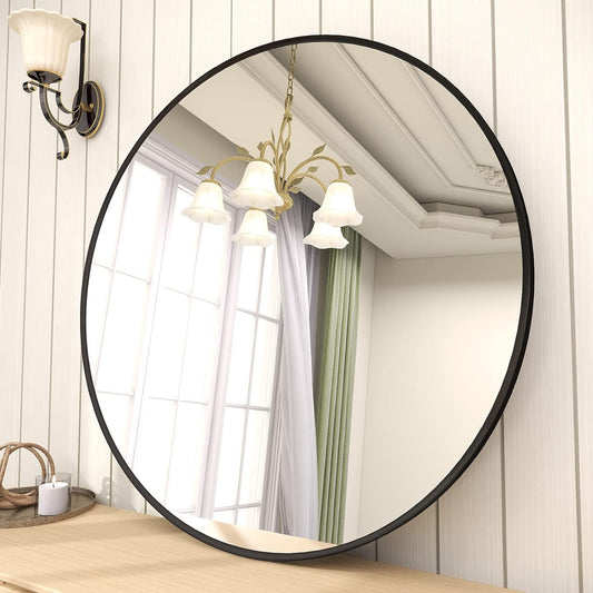 BEAUTYPEAK Circle Mirror Black 36 Inch Wall Mounted Round Mirror with Brushed Metal Frame for Bathroom, Vanity, Living Room, Bedroom, Entryway Wall Decor (Black, 36 Inches)