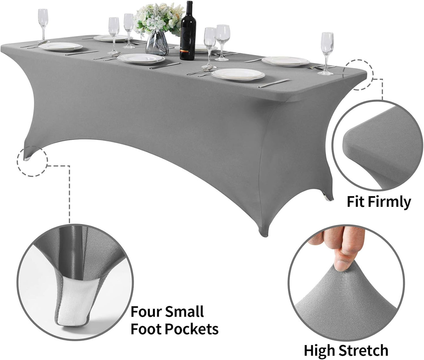 Spandex Table Cover for 8FT or 4ft or 6ft Table Universal Fitted Stretch Tablecloth for Party, Banquet, Wedding and Events-Gray