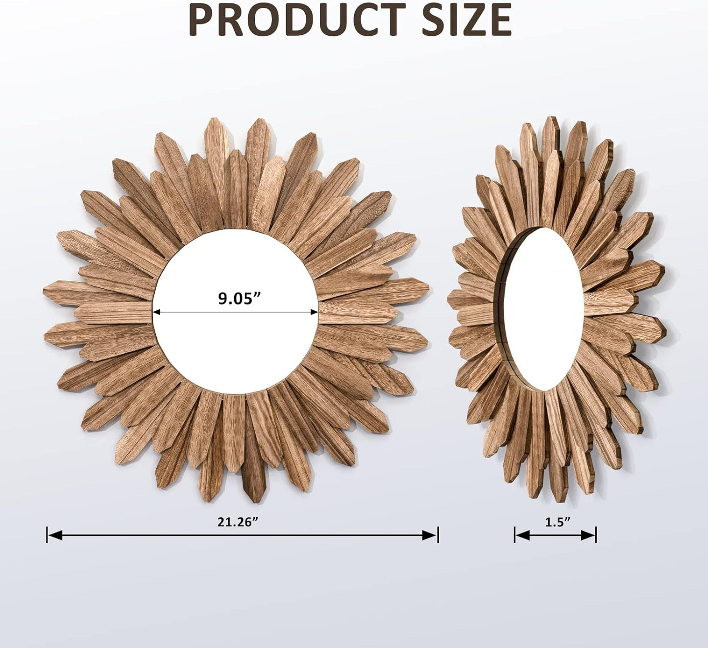 Honiway Mirror Wall Decor 21 inch Rustic Wood Boho Aesthetic Mirror for Room & Home Decor Farmhouse Wall Decor at Living Room Bedroom Carbonized Black