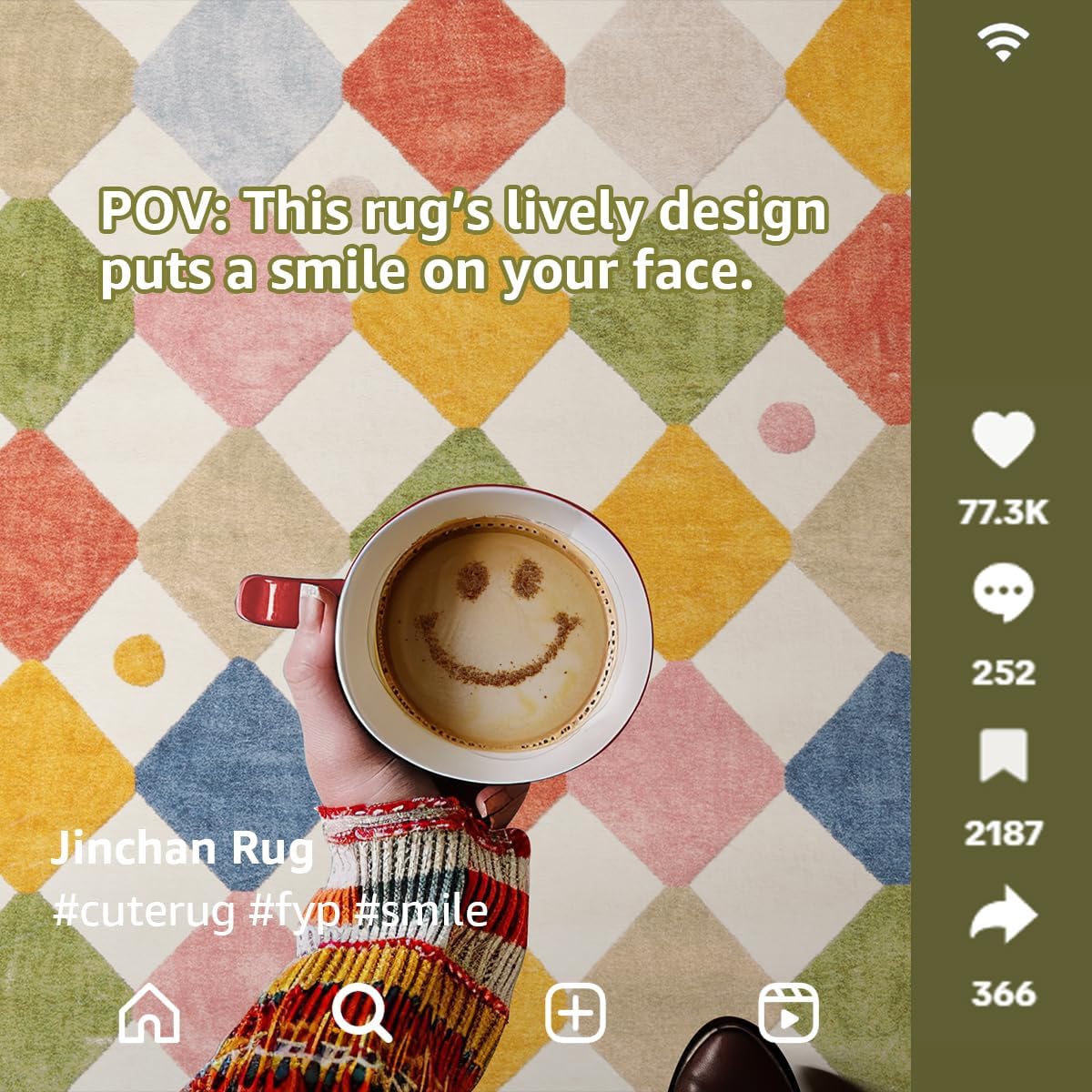 jinchan Round Rug 4ft Kids Washable Rug Indoor Floor Cover Non-Slip Soft Modern Elementary School Classroom Colorful Diamond Carpet for Nursery Daycare Bedroom Playroom Living Room Circus on Cream