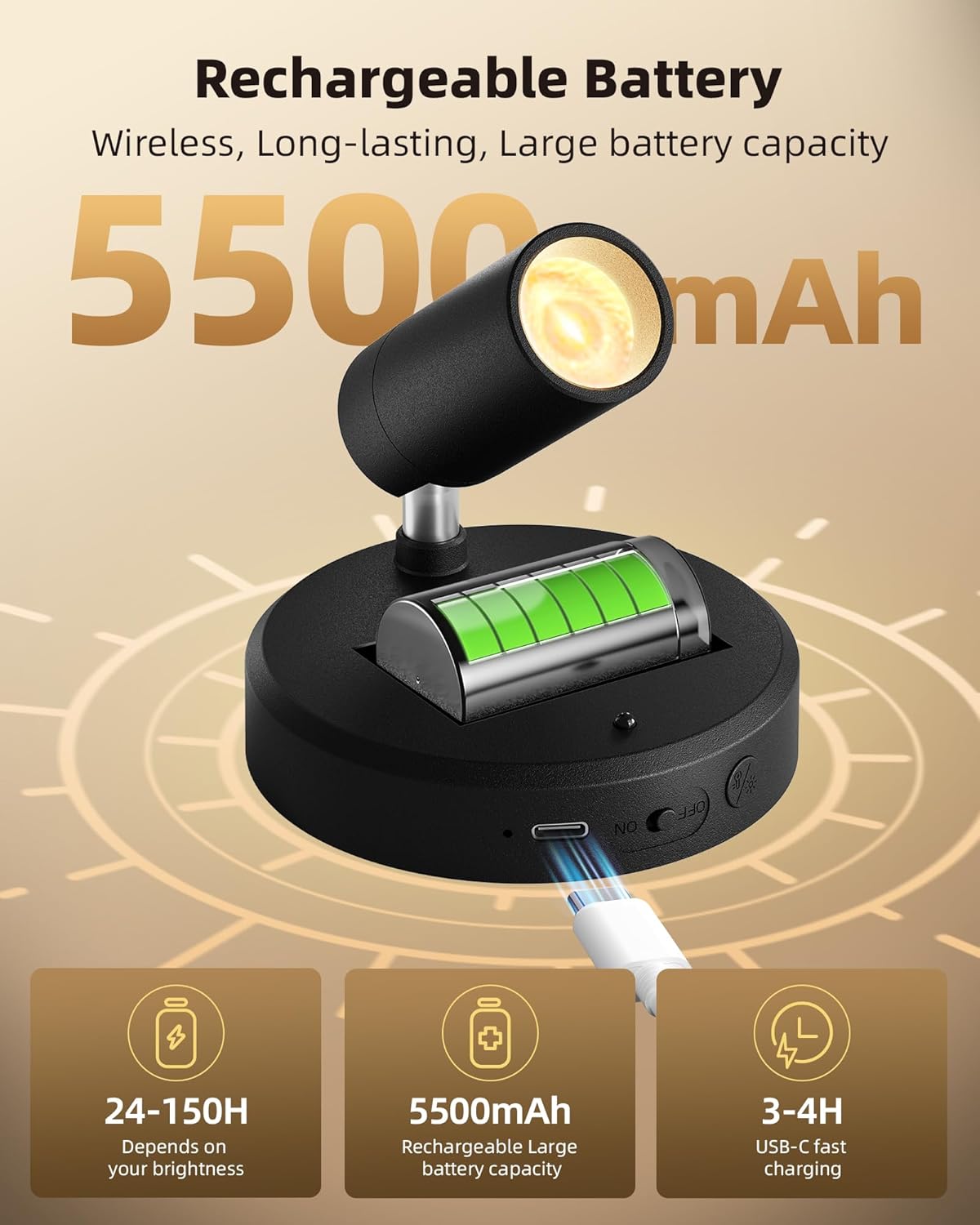 EZVALO Spotlights Indoor with Remote, 5500mAh Rechargeable Picture Lights, Wireless LED Uplighting with Timer＆Dimmable, 3CCT, Display Lights for Plant Painting, Artwork, Accent Lighting (2Pack-Black)