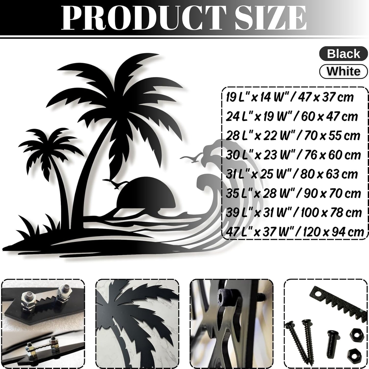 Palm Tree Metal Wall Decor,Palm Tree Metal Wall Art,Metal Palm Tree,Metal Palm Tree Wall Decor,Tropical Metal Wall Art,Beach Wall Decort,Metal Wall Decor (style 1,black,19 L" x 14 W" / 47 x 37 cm)
