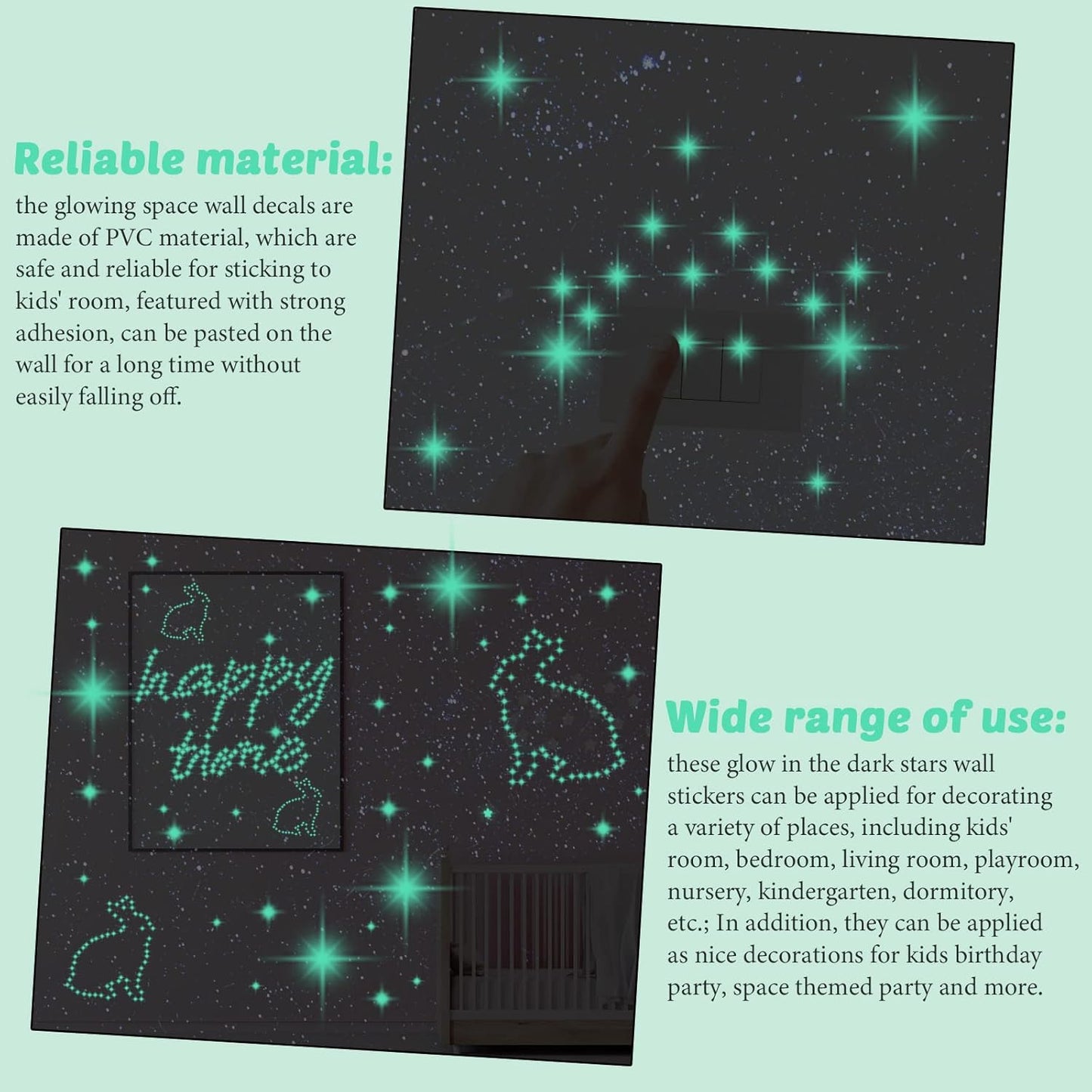 Glow in Dark Stars Ceiling Wall Stickers Galaxy Star Stickers Self-Adhesive Removable Decals for Kid Nursery (Fresh Style)