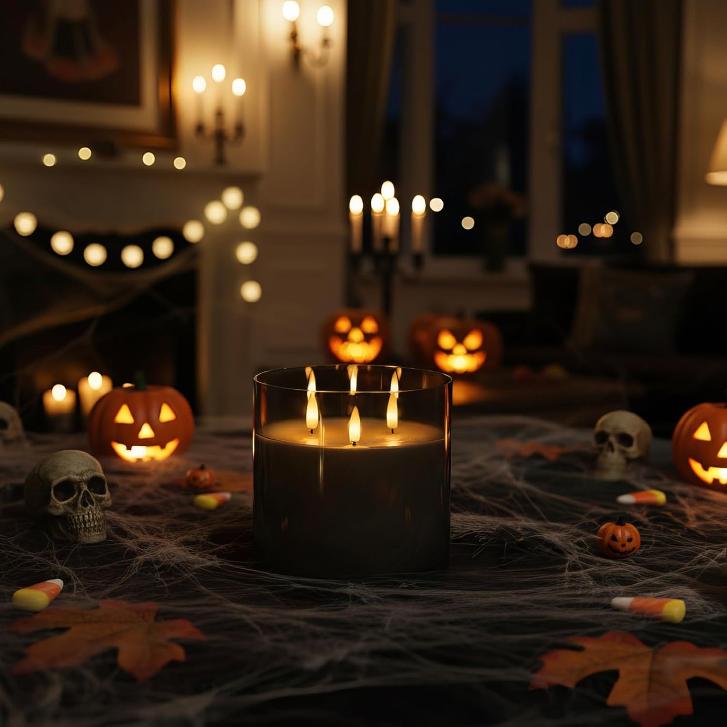 Homemory 6X6'' Extra Large Flameless Candle with 3 Wicks, Glass LED Pillar Candle, Real Wax Battery Operated Candle with Remote Control and Timer, Grey