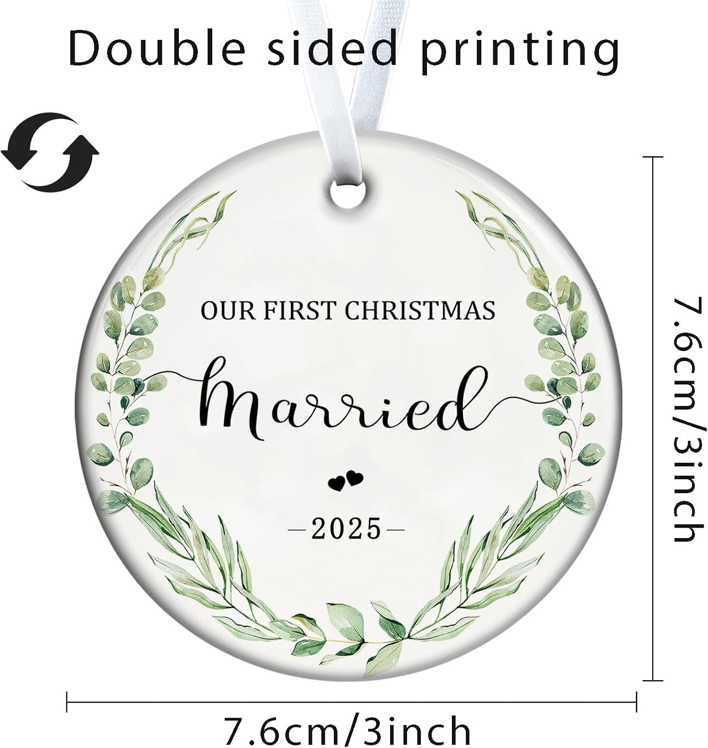 Christmas Ornaments 2025 Our First Christmas Married 2025 Ornament 1st Xmas Married Presents Newlywed Ornament Xmas Hanging Decor for Bridal Shower Wedding Gift 3 Inch Ceramic