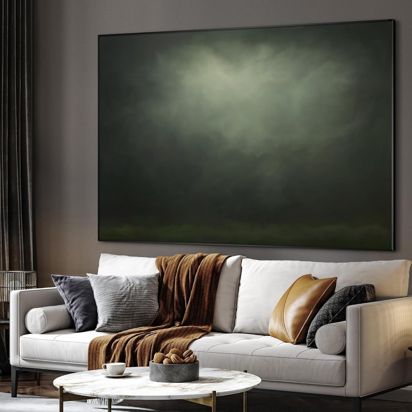 SIGNWIN 46"x60" Extra Large Framed Wall Art Moody Green Abstract Cloudscape, Minimalist Atmospheric Print for Home Living Room Bedroom Decor (Frame Assembly Required)