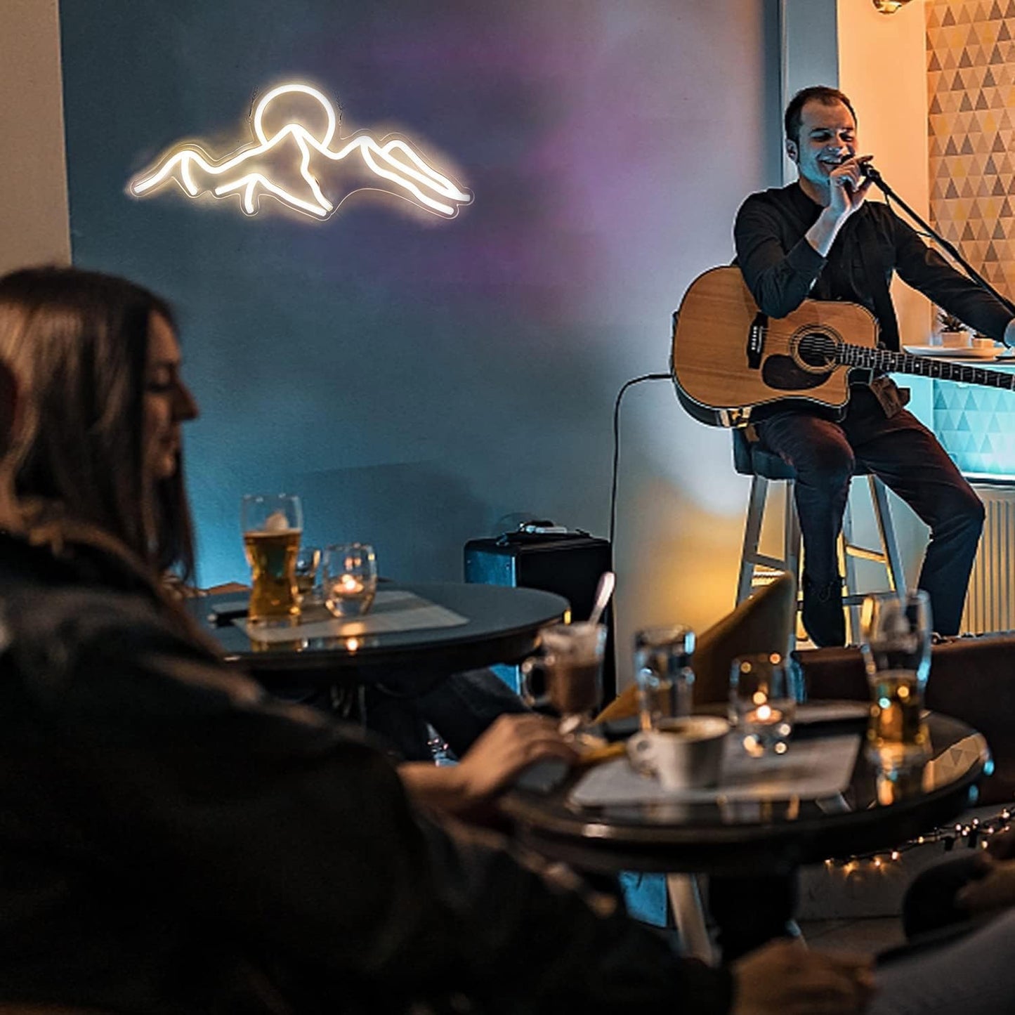 Ulalaza LED Decorative Lights USB Mountains Sunrise Sunset Led Neon Signs Home Decoration Wall Art Holiday Gift Brightness Adjustable 16.5''x11.8''