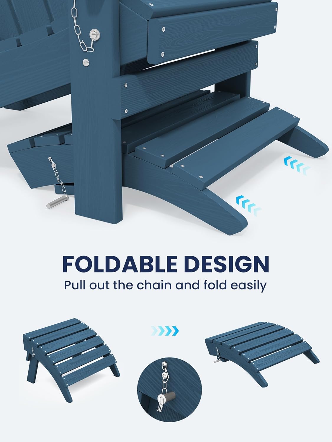 KINGYES Folding Adirondack Ottoman for Adirondack Chair, Navy