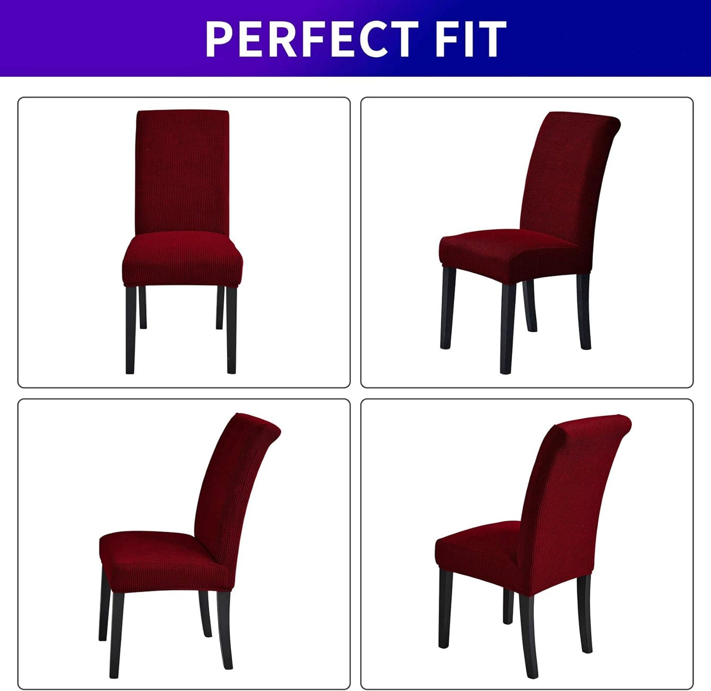 Howhic Stretch Chair Covers for Dining Room Set of 6, Removable Washable Dining Room Chair Covers, Dining Chair Slipcovers Seat Protector, Great Home Decor and Banquet Upholstery (Red Dahlia, 6 Pack)