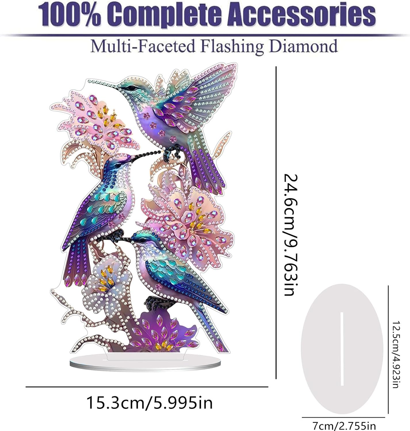 Diamond Painting Kits for Adults Beginners, 5D Full Drill Hummingbird Crystal Art Desktop Ornament, DIY Single Sided Home Office Desk Decor, Creative Craft Gift Set with Tools