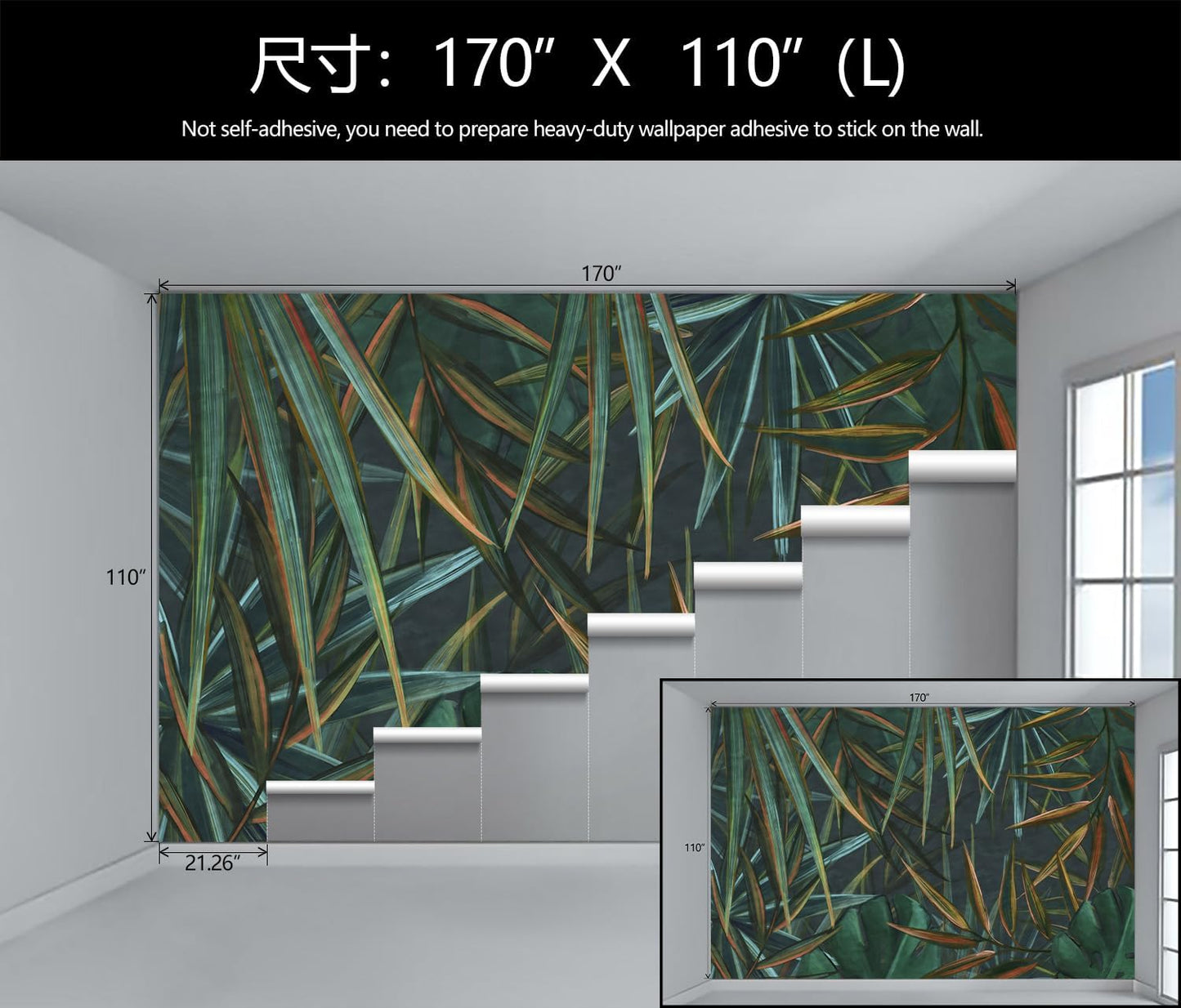 Dark Tropical Palm Leaf Wallpaper Mural Oil Painting Style Abstract Leaves Wall Mural (Not Peel and Stick)